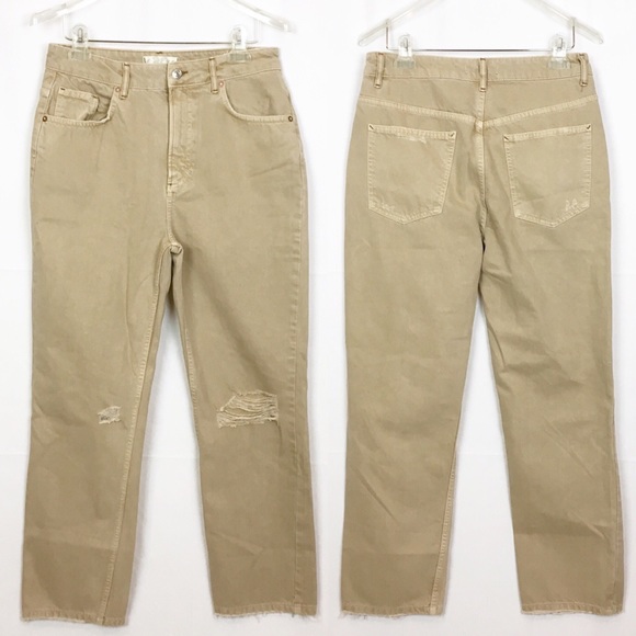 Free People Dakota Straight Leg Jean Distressed Tan New - Picture 3 of 15